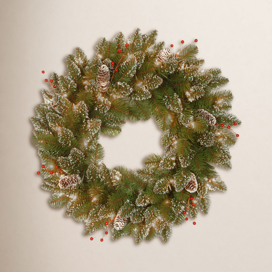 24" Handcrafted Frosted Pre-Lit Berry Christmas Wreath